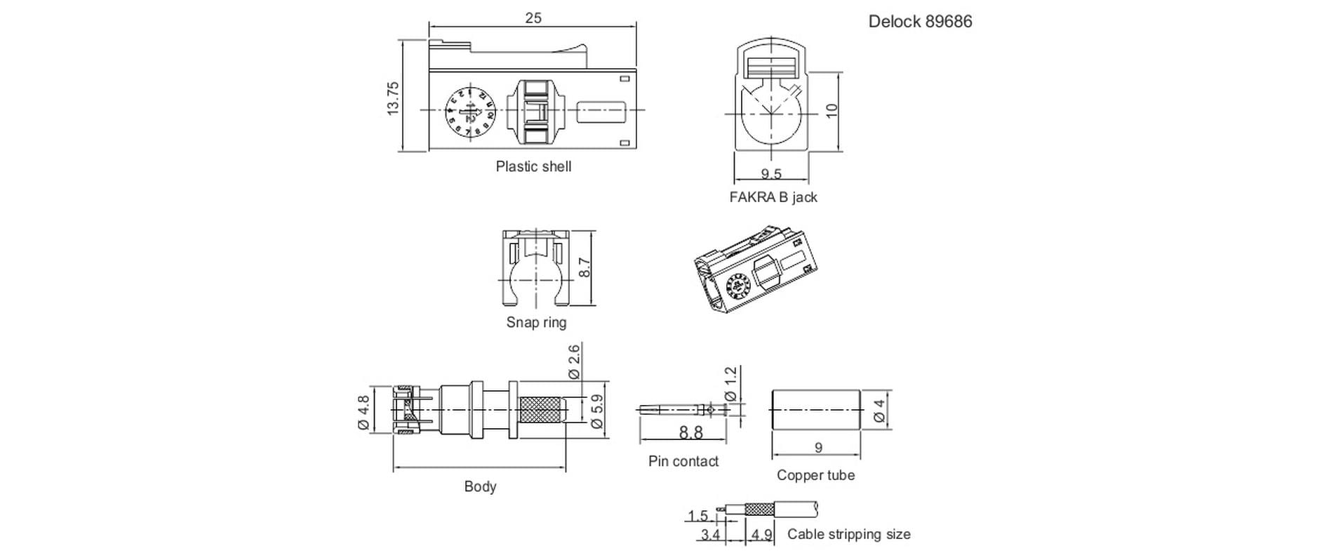 Delock Antennenadapter zum Crimpen FAKRA B Buchse (f) - Offen Offen
