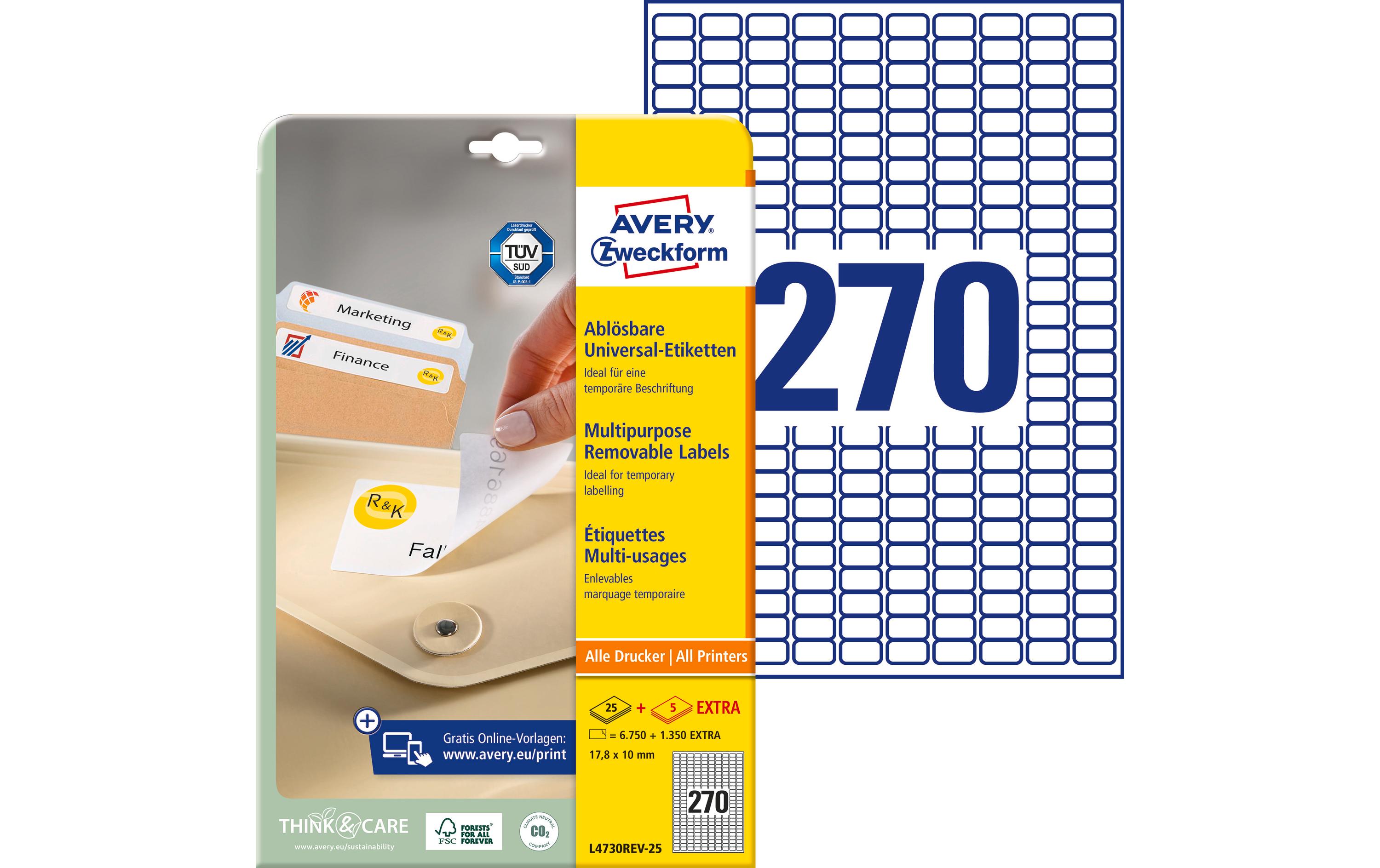 Avery Zweckform Mini-Etiketten Stick + Lift 17.8 x 10 mm, 30 Blatt Avery Zweckform Mini-Etiketten Stick + Lift 17.8 x 10 mm, 30 Blatt
