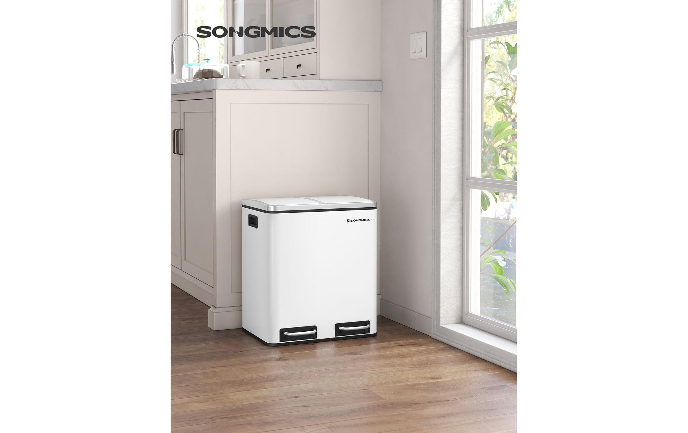 Songmics Abfalleimer mit Inneneimern und Griffen 2 x 15 l, Weiss