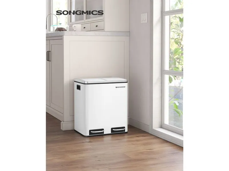 Songmics Abfalleimer mit Inneneimern und Griffen 2 x 15 l, Weiss Songmics Abfalleimer mit Inneneimern und Griffen 2 x 15 l, Weiss