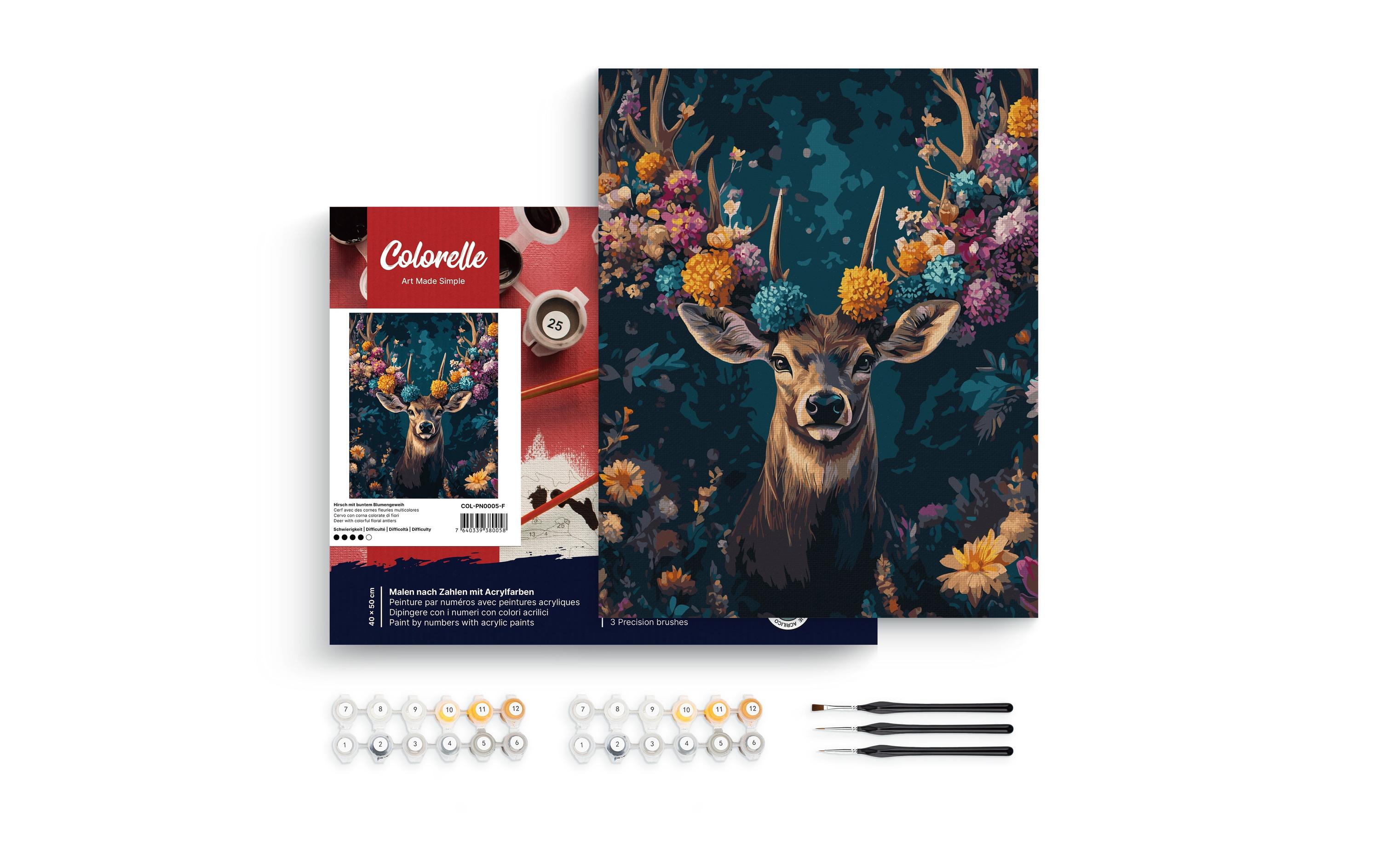 Colorelle Malen nach Zahlen Hirsch mit buntem Blumengeweih