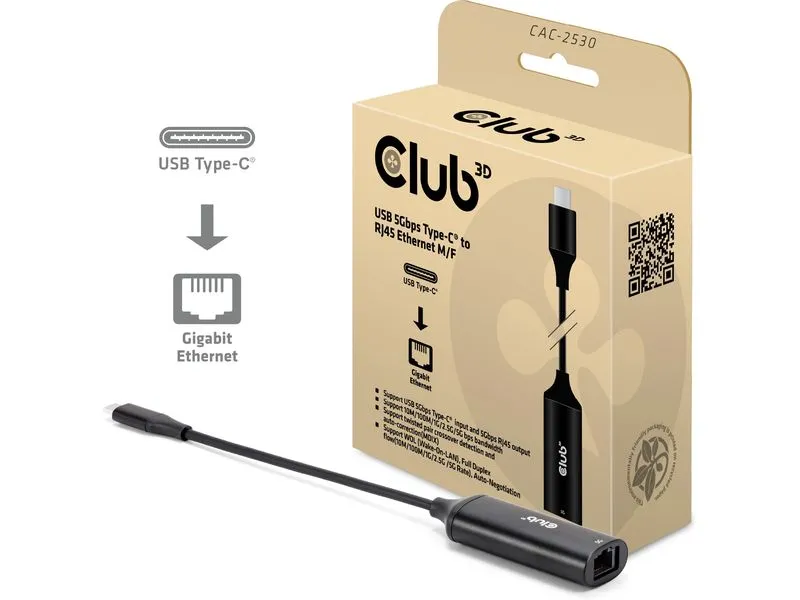 Club 3D Adapterkabel USB Typ-C – RJ45 USB Type-C - RJ-45 Club 3D Adapterkabel USB Typ-C – RJ45 USB Type-C - RJ-45