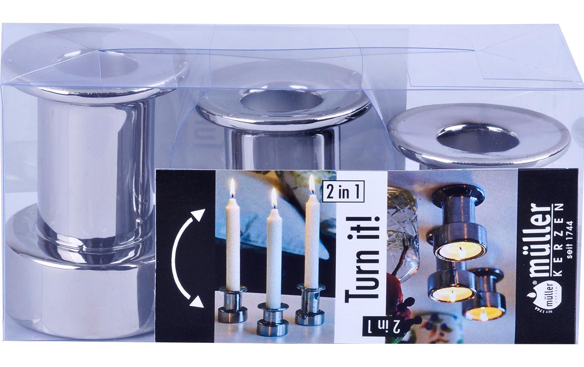 müller Kerzen Kerzenhalter 2 in 1 1 Stück, Silber