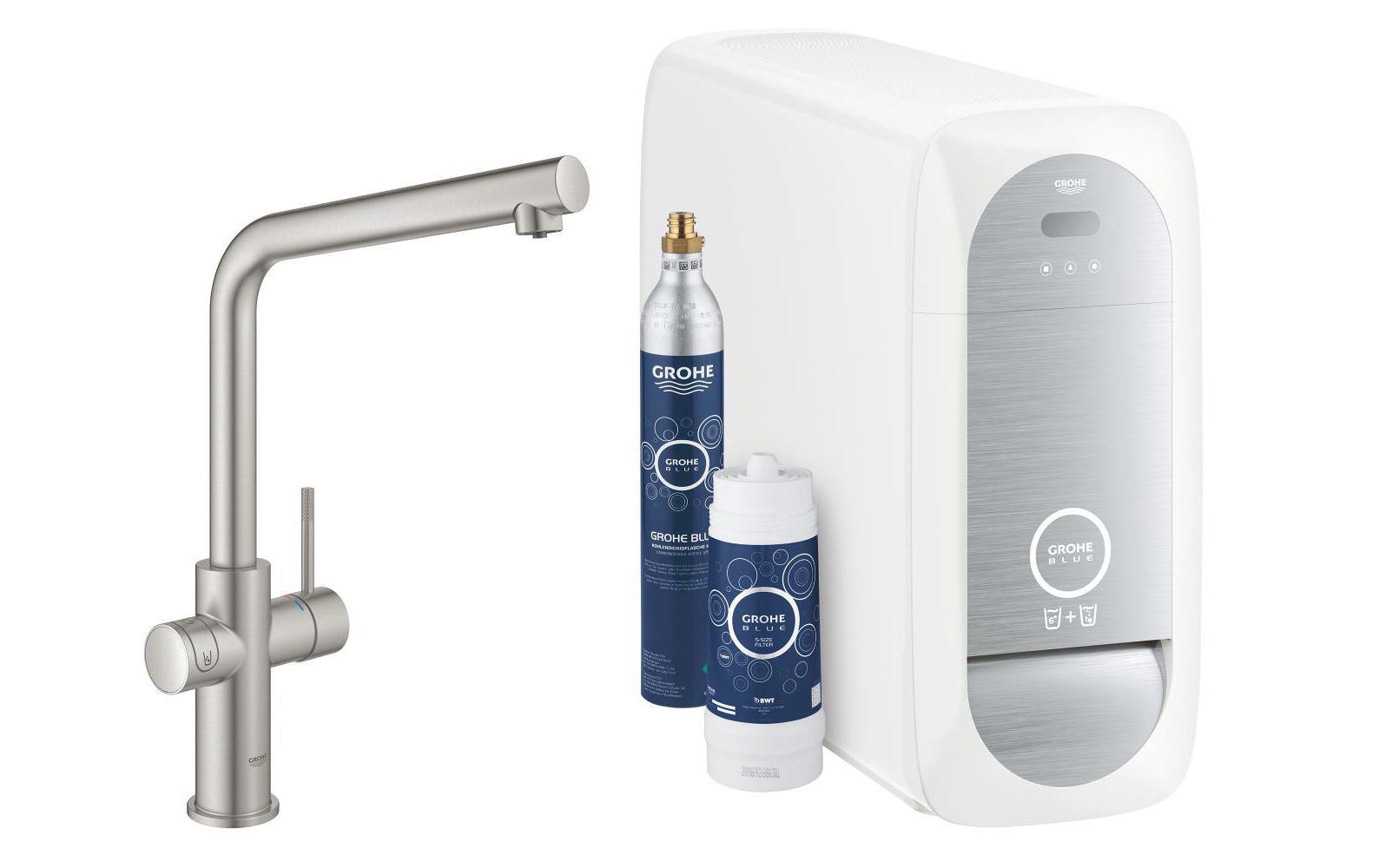 GROHE Küchenarmatur Blue Home L-Auslauf, Starter Kit, Supersteel