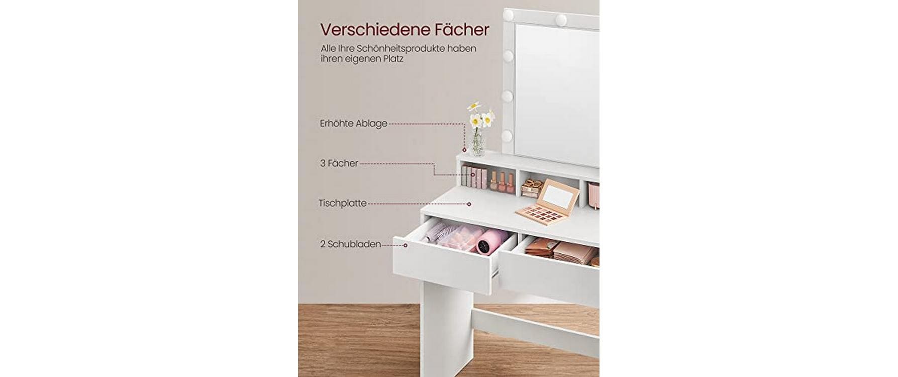 VASAGLE Schminktisch mit Spiegel Weiss