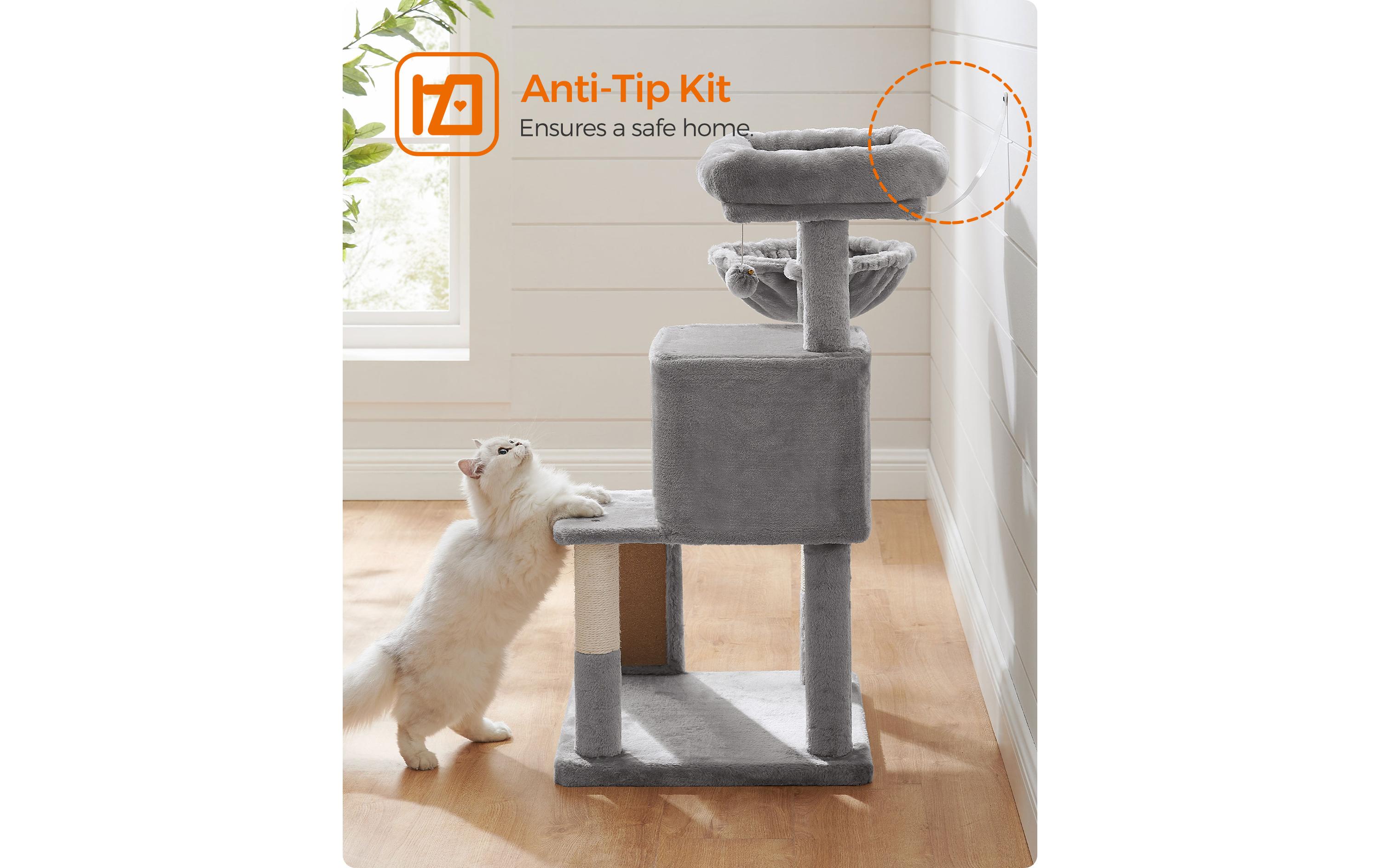 Feandrea Kratzbaum mit Kratzbrett, 96 cm, Grau/Beige