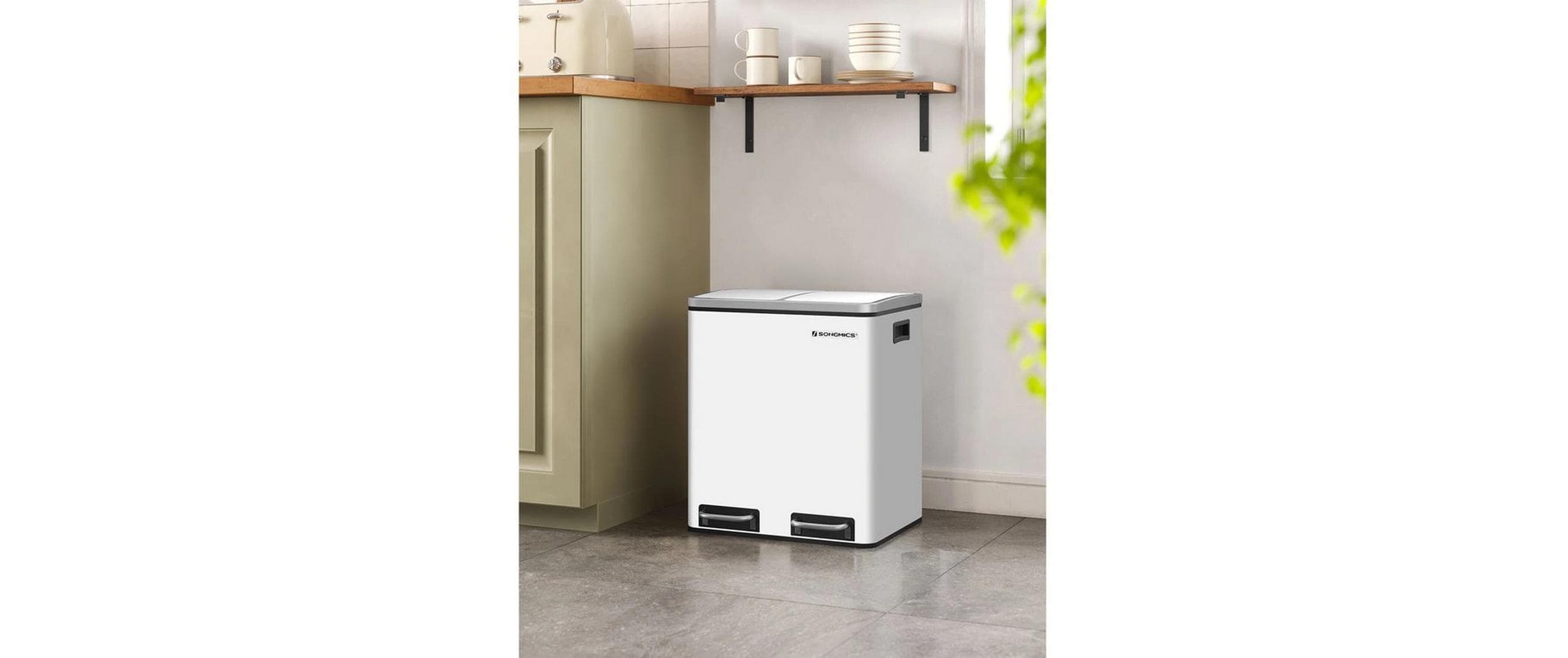 Songmics Abfalleimer mit Inneneimern und Griffen 2 x 15 l, Weiss