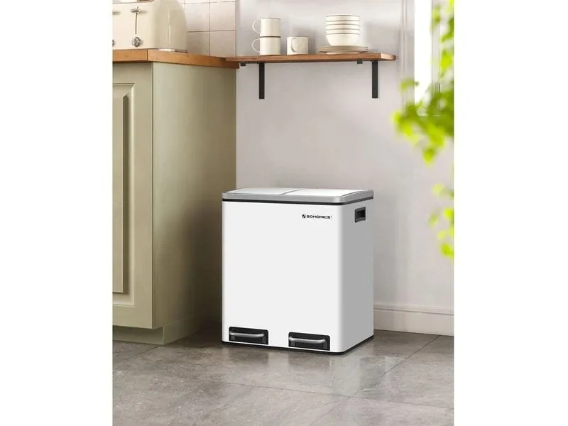 Songmics Abfalleimer mit Inneneimern und Griffen 2 x 15 l, Weiss