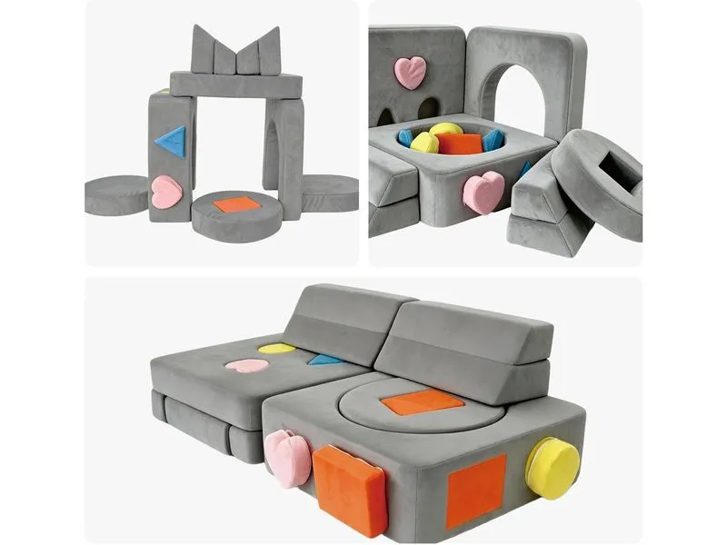 relaxdays Kindersessel Kinder Spielsofa Modular Grau, Orange, Blau