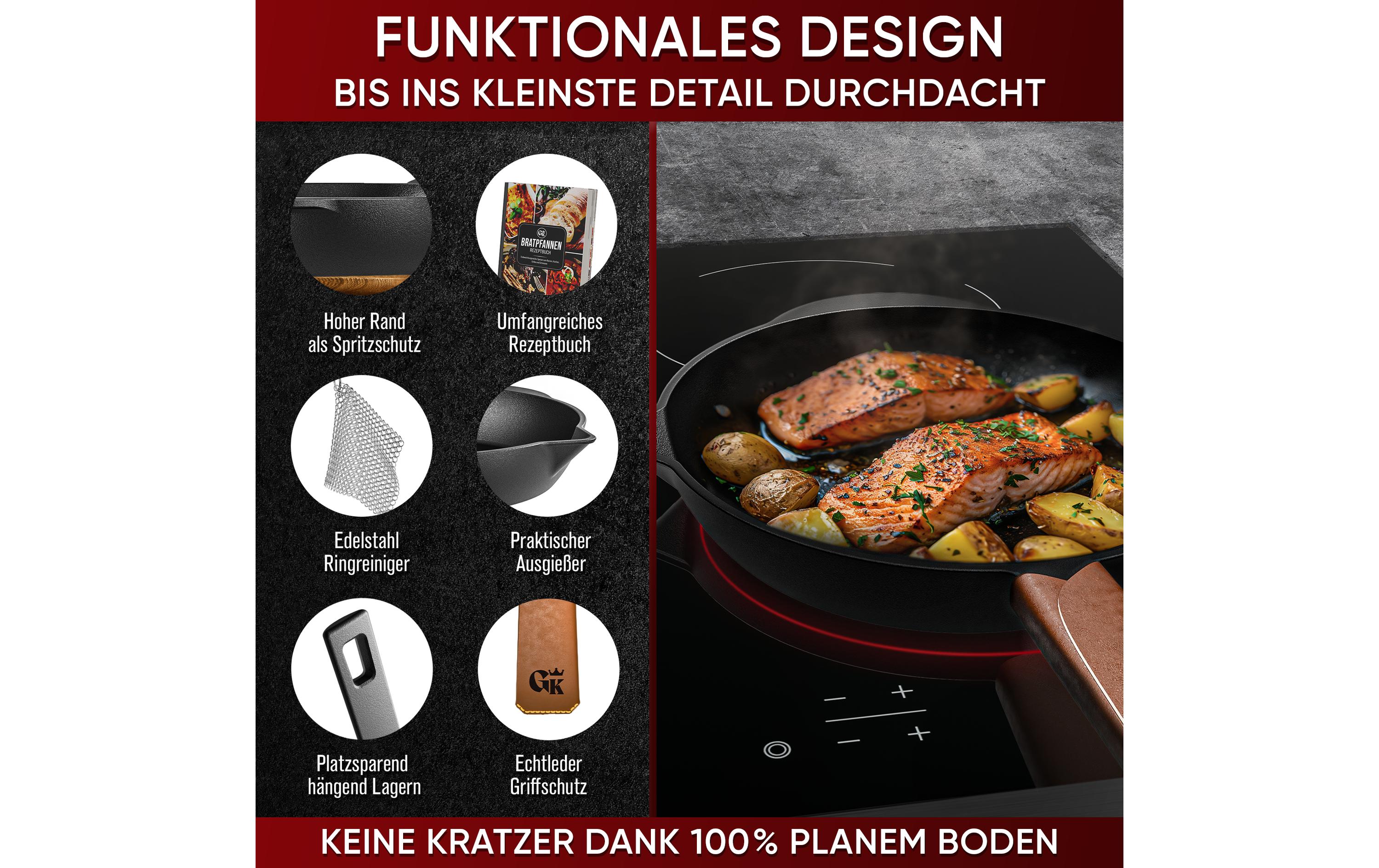 Gusskoenig Bratpfanne 26 cm mit Ledergriff, Reiniger