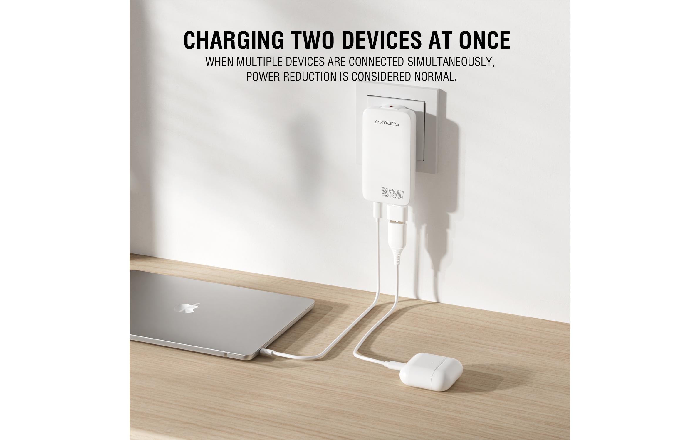 4smarts Netzladegerät FlatPlug Slim Dual 65W GaN 2C, weiss 4smarts Netzladegerät FlatPlug Slim Dual 65W GaN 2C, weiss
