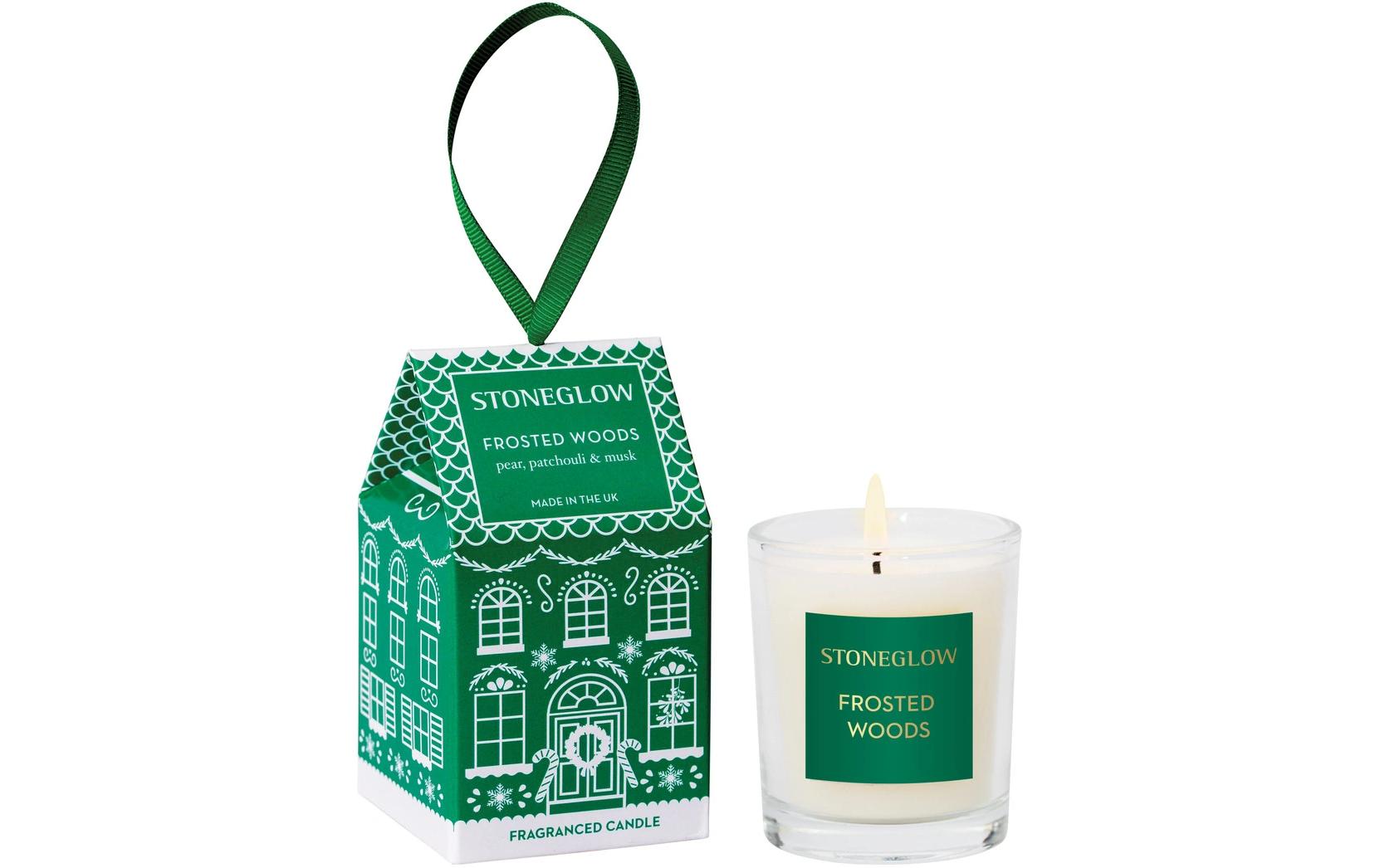 Stoneglow Weihnachtskerze Frosted Woods Grün/Weiss