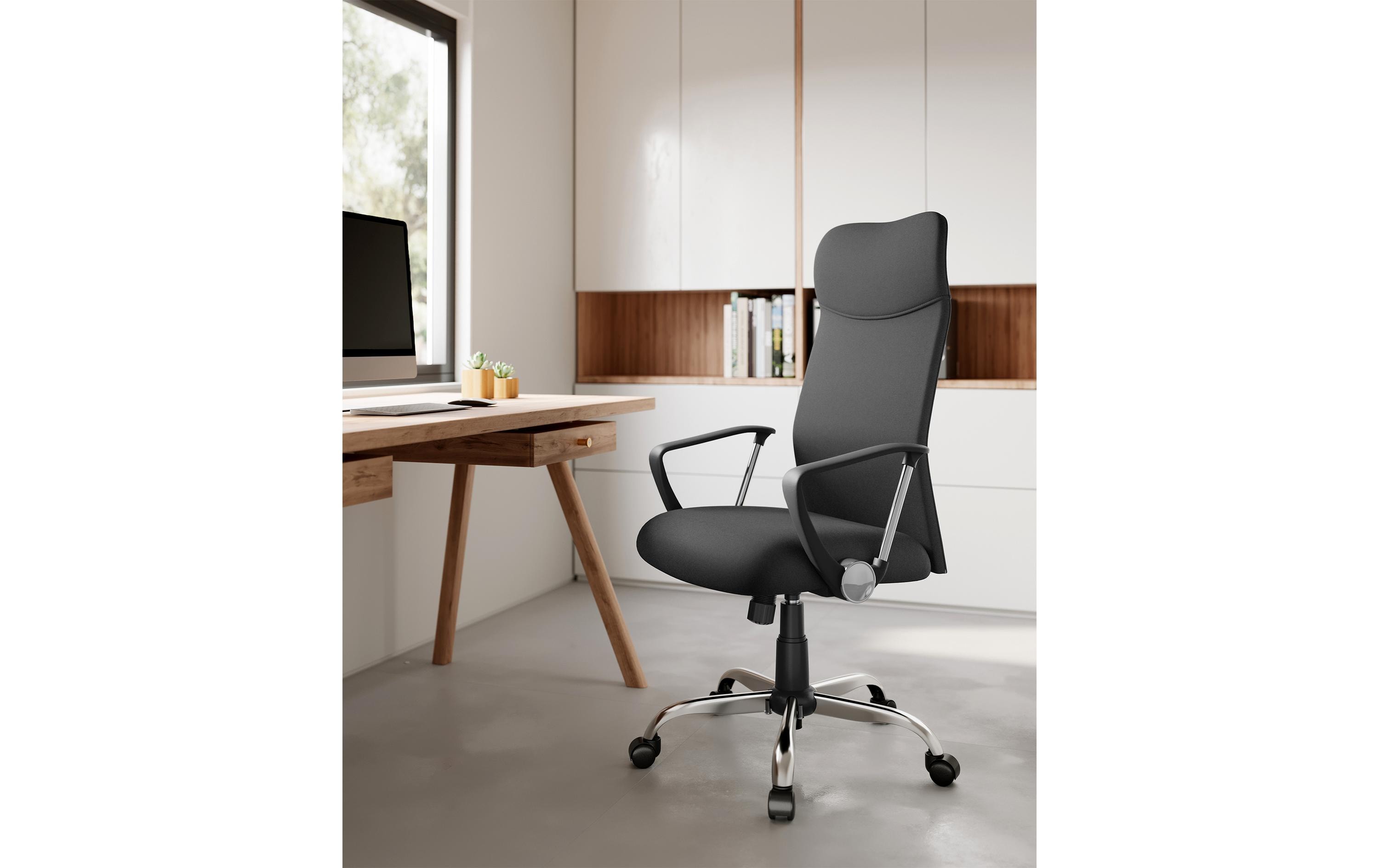 Songmics Bürostuhl mit Polster und Armlehnen, Schwarz