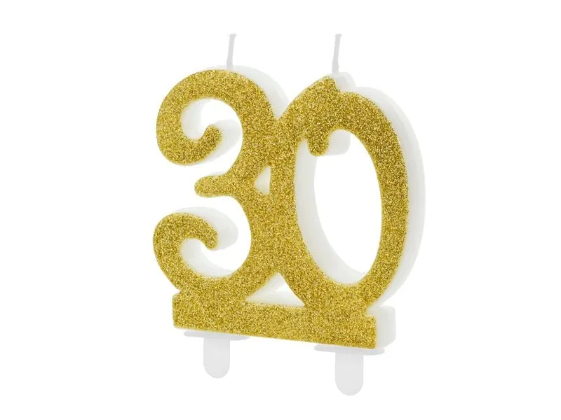 Partydeco Geburtstagskerze Zahl 30 Gold Glitzer
