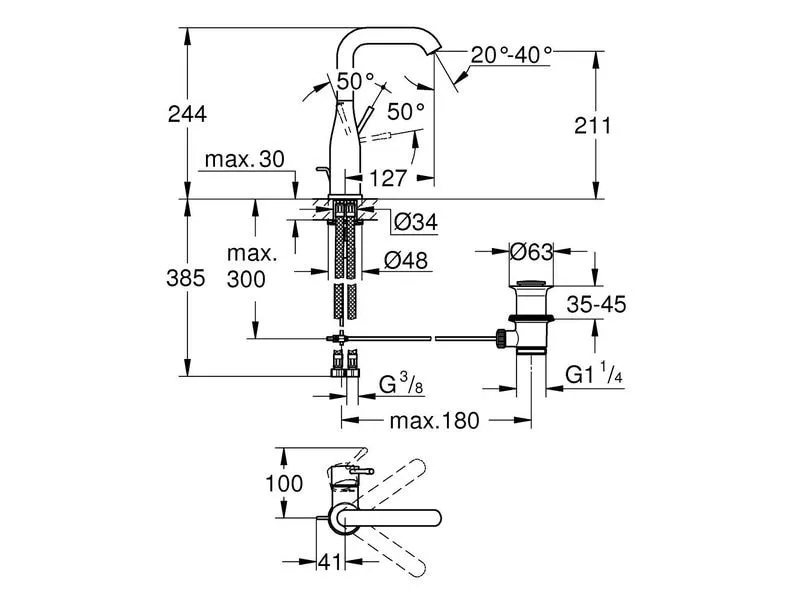 GROHE Essence New Einhebelmischer L-Size mit Ablaufgarnitur GROHE Essence New Einhebelmischer L-Size mit Ablaufgarnitur