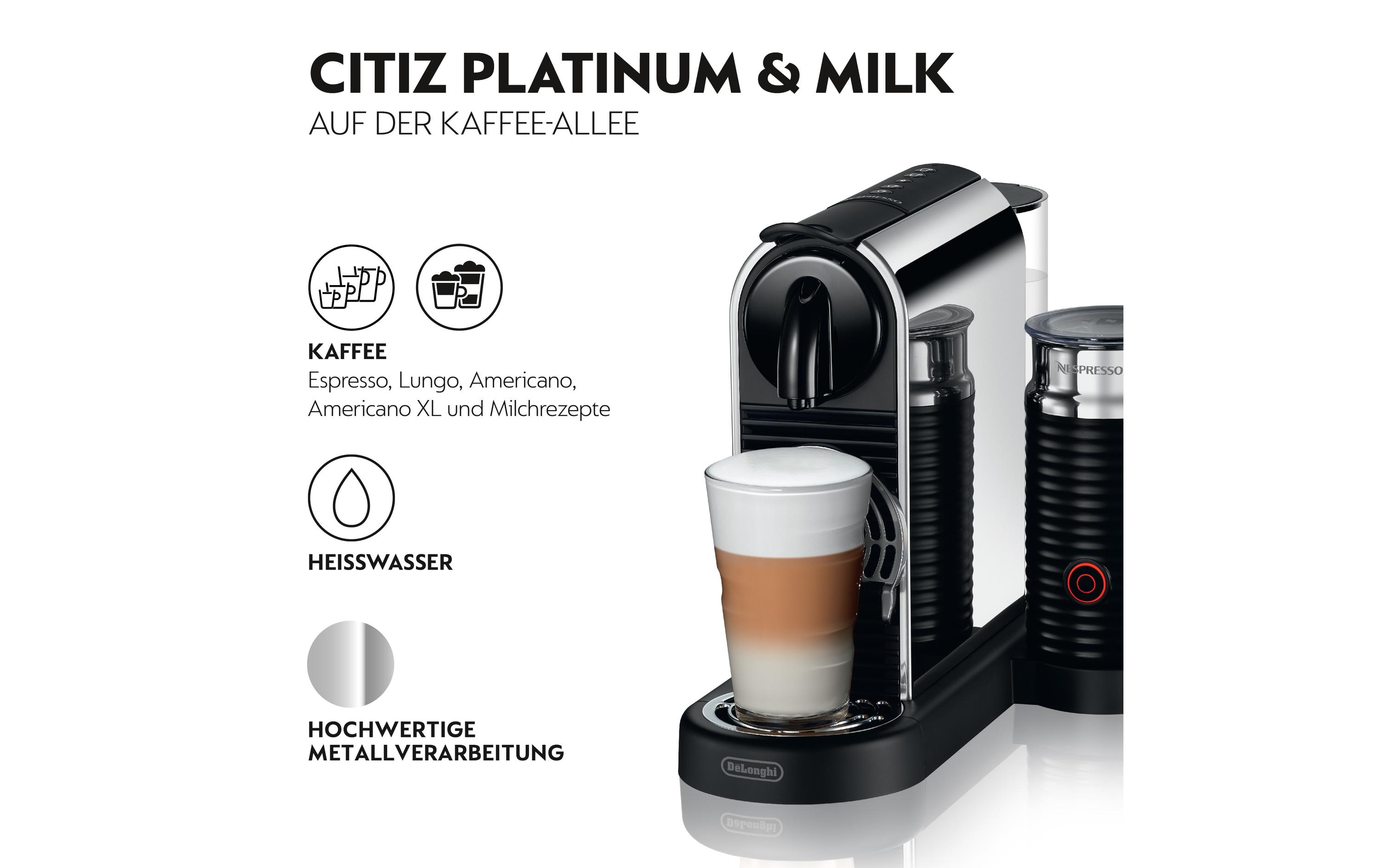De'Longhi Kaffeemaschine Nespresso CitiZ Platinum&Milk EN330.M Silber
