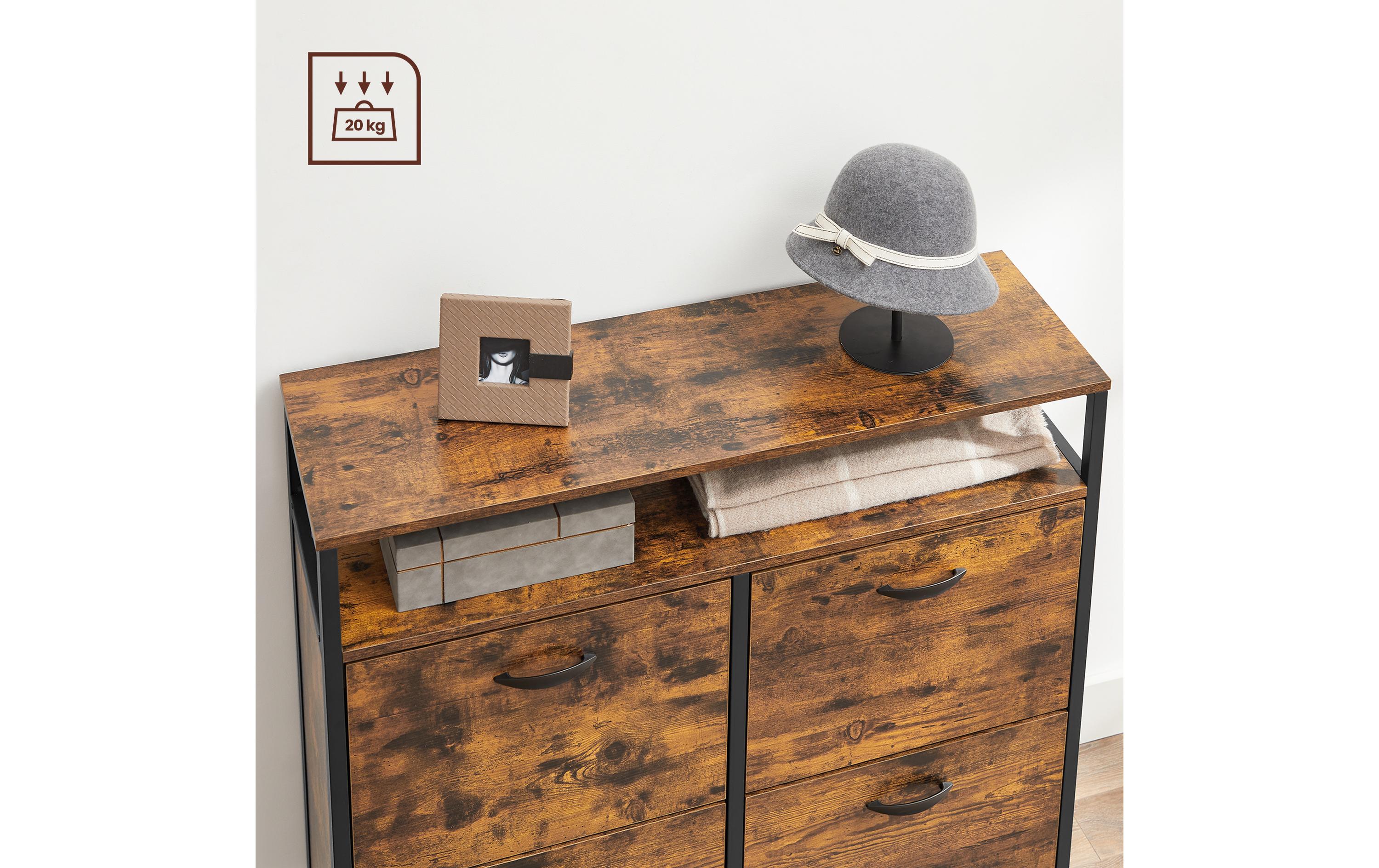 VASAGLE Schuhschrank mit 4 Klappen 95 x 98.3 cm, Braun/Schwarz