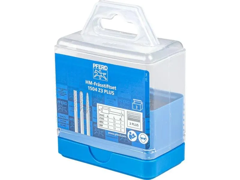 Pferd Hartmetallfrässtifte-Set 3-tlg. Zahnung 3 PLUS Schaft-Ø 3 mm