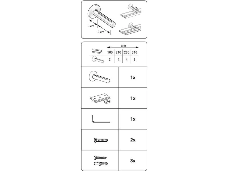 Gardinia Wandträger Atlanta 3-8 cm, Schwarz-matt Gardinia Wandträger Atlanta 3-8 cm, Schwarz-matt
