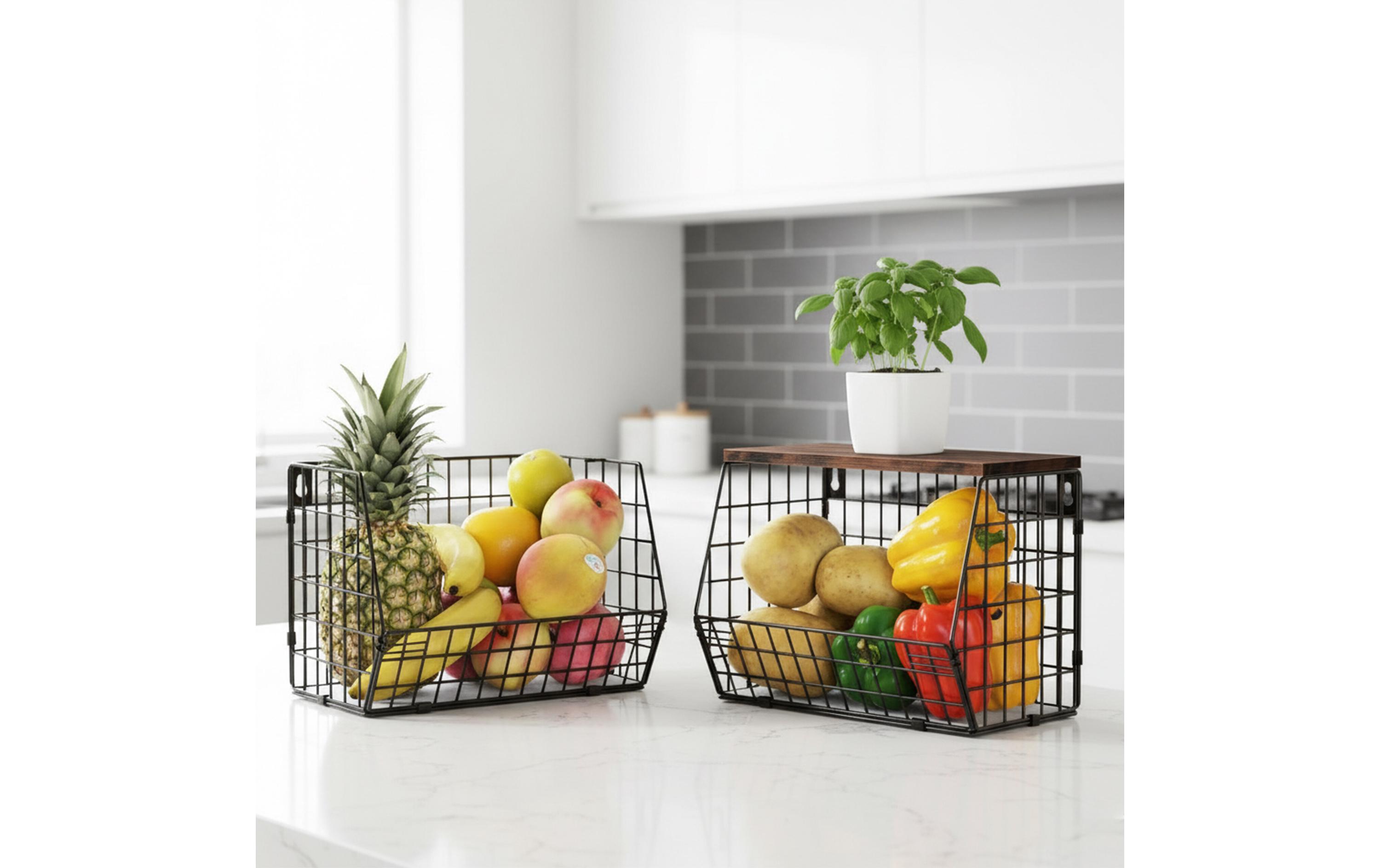 relaxdays Organizer Obstkorb Wandregal 21 x 30 cm Braun/Schwarz