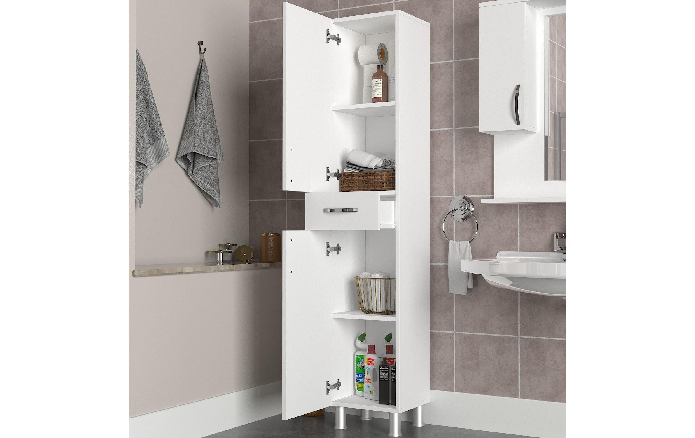 Woody Fashion Badezimmerregal Selin 35 x 179 cm, Weiss