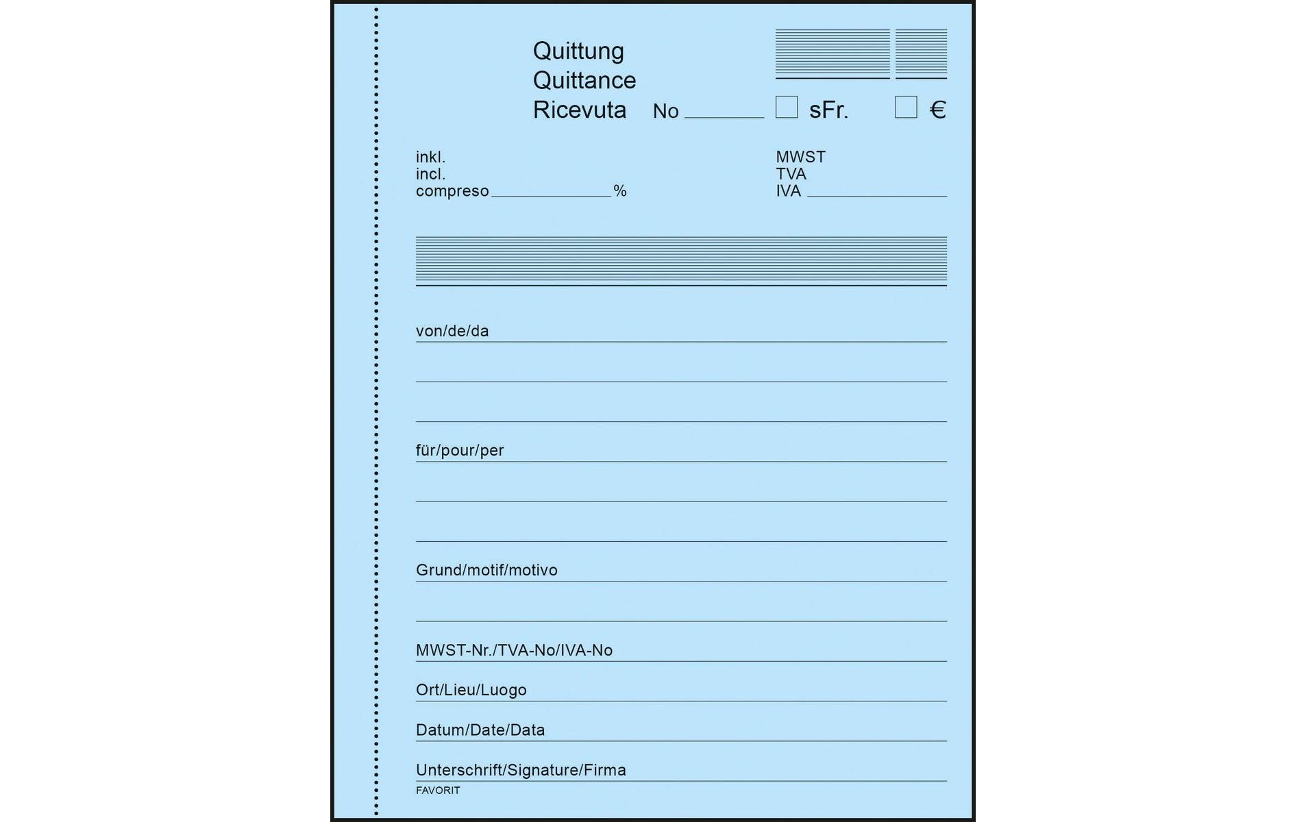 Favorit Durchschreibeblock 113 x 144 mm Quittungen, Blau/Weiss