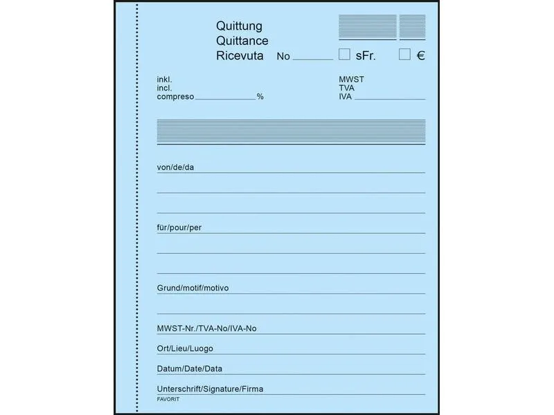 Favorit Durchschreibeblock 113 x 144 mm Quittungen, Blau/Weiss