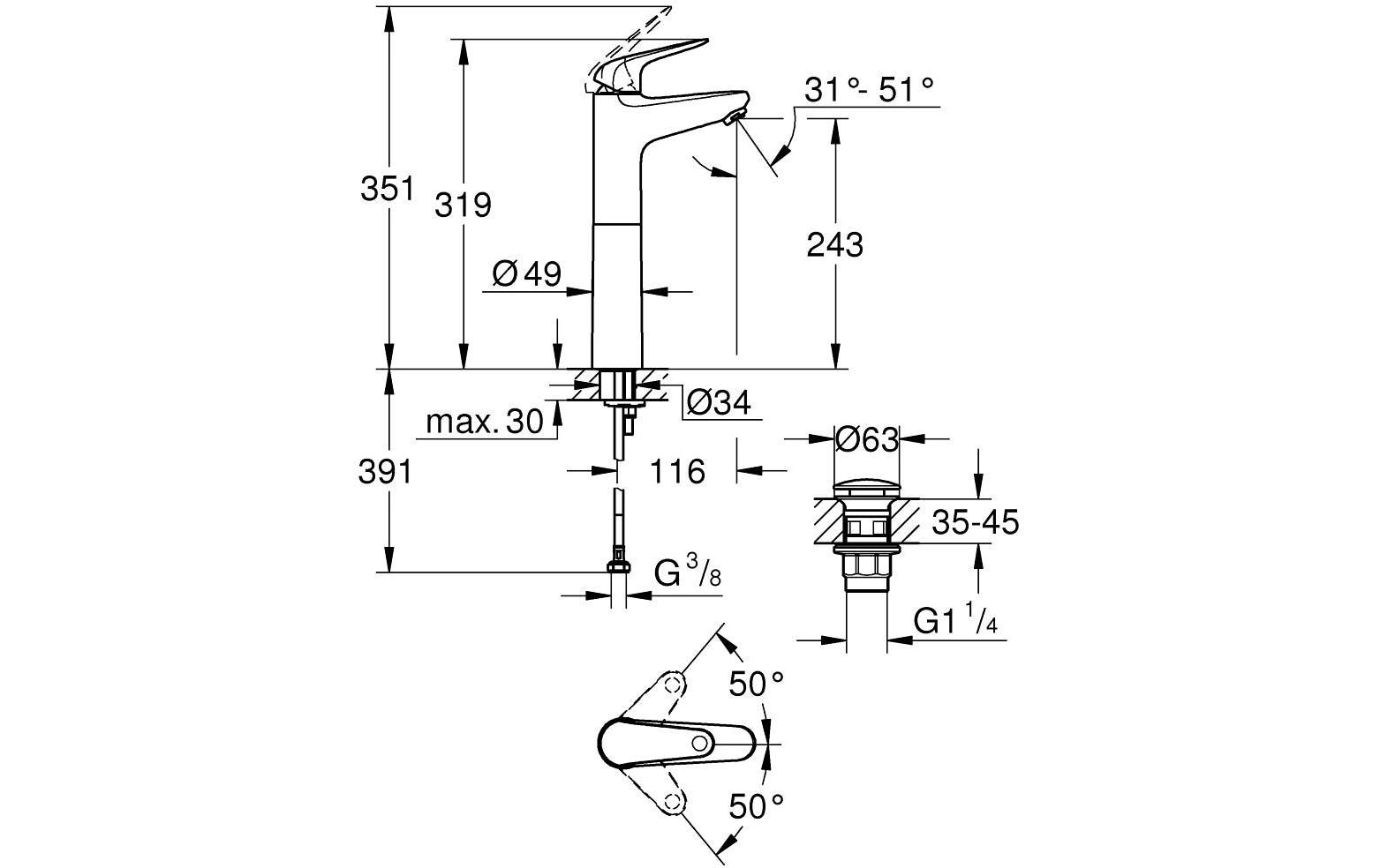 GROHE Einhand-Waschtischbatterie Swift 1/2, XL