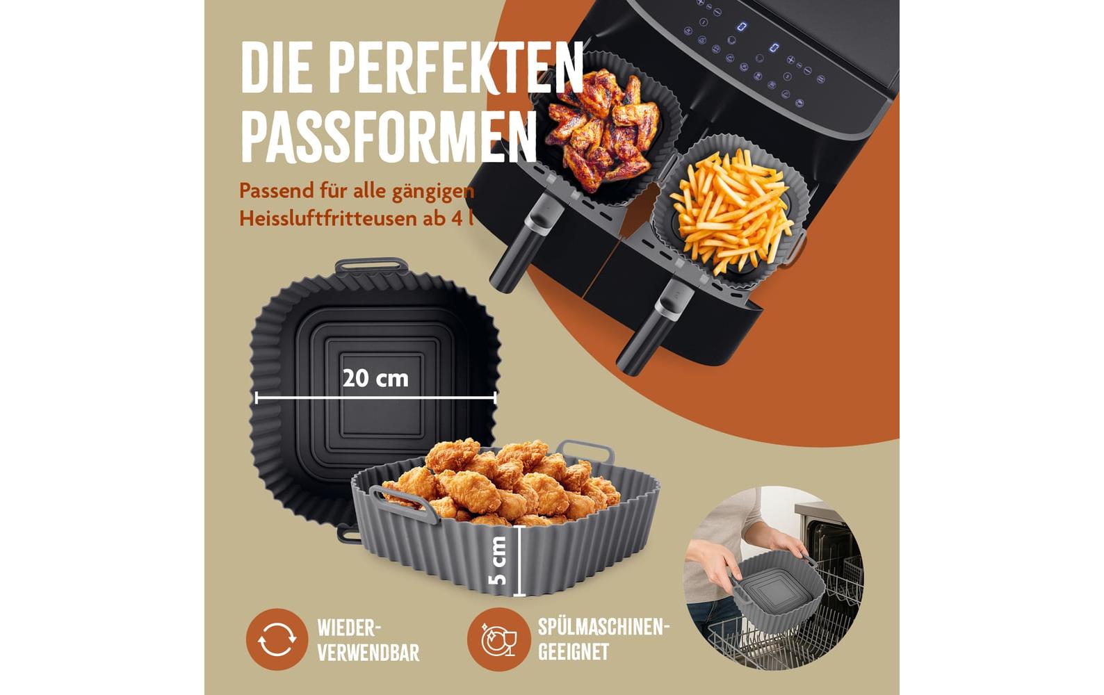 KitchBo Silikonform 20 x 20 x 6.3 cm, Schwarz / Grau