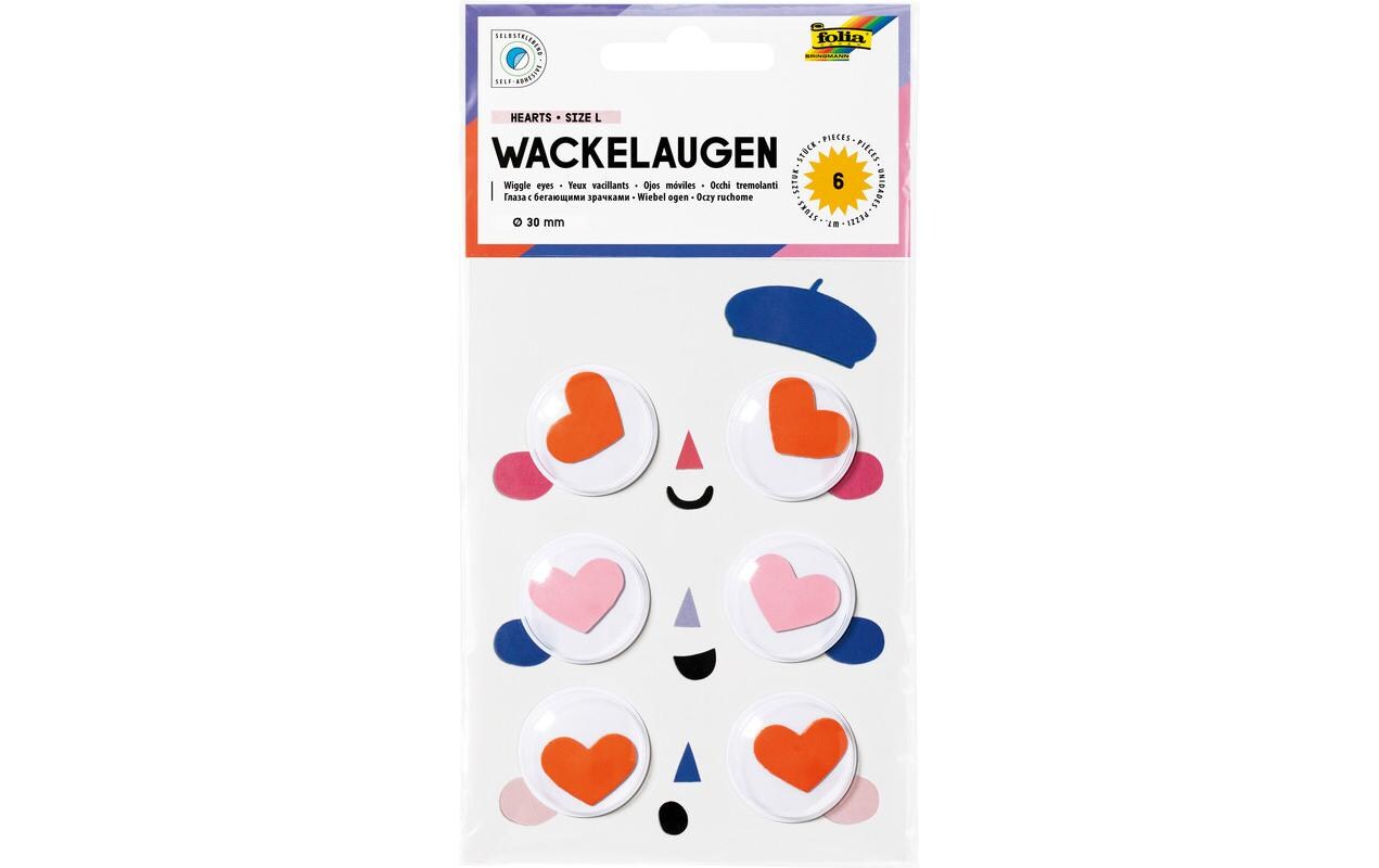 Folia Wackelaugen Hearts, Ø 30 mm, 6 Stück Folia Wackelaugen Hearts, Ø 30 mm, 6 Stück
