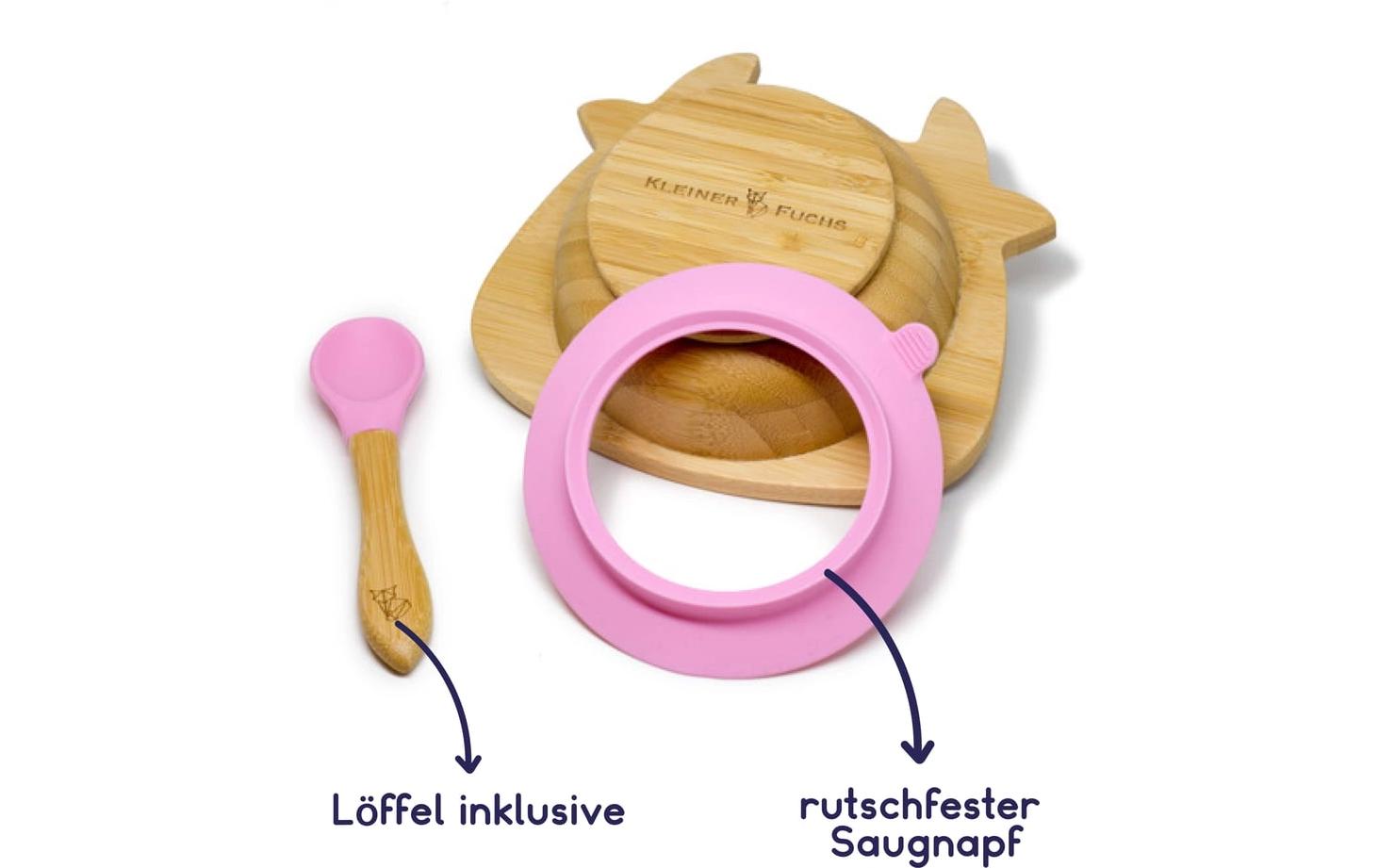 Kleinfuchs Babyteller Bambus Kuh Rosa
