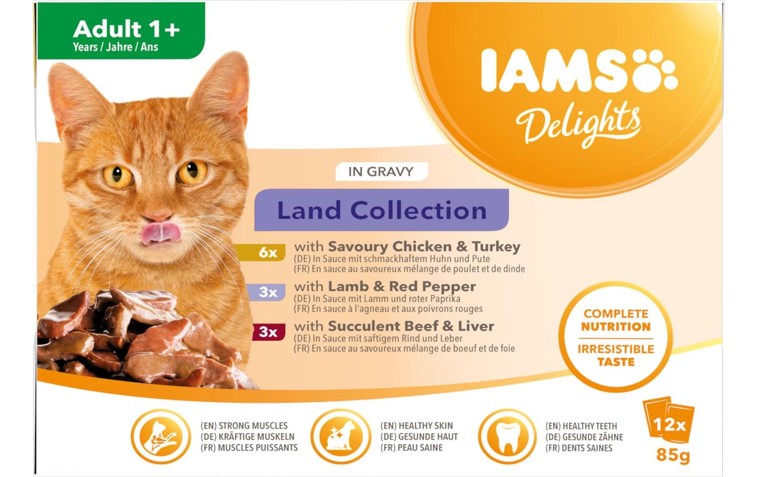 Iams Nassfutter Delights Adult Land Mix 12 x 85g in Sauce