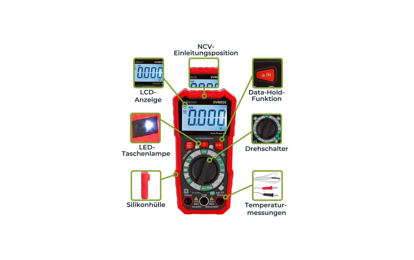 Velleman Digital-Multimeter DVM020 Digital True-RMS CAT III 600 V