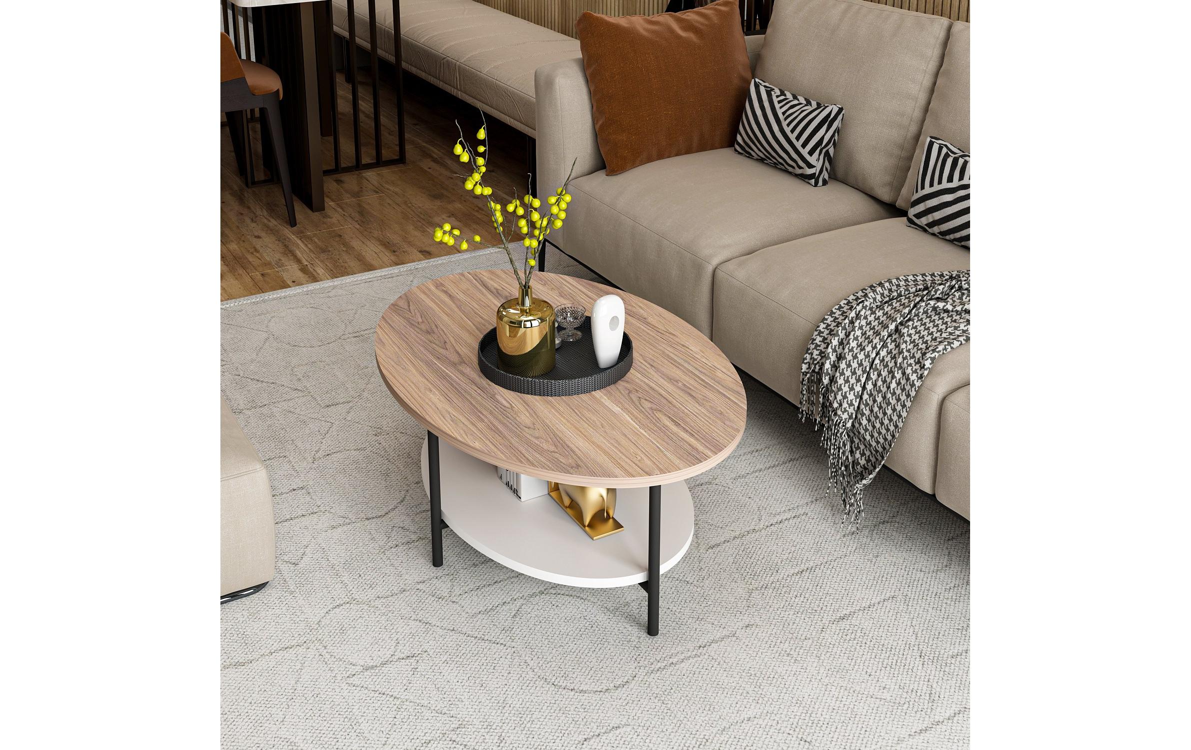 Woody Fashion Couchtisch Elis 90 x 36 x 60 cm, Braun/Weiss