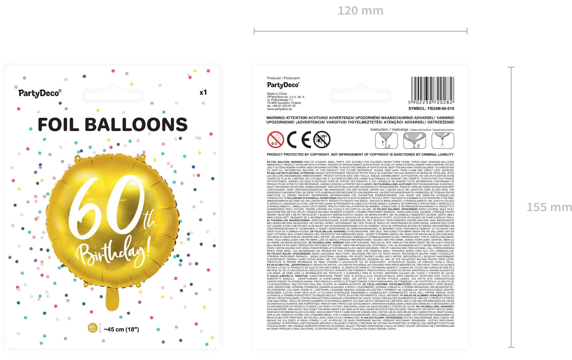 Partydeco Folienballon 60th Birthday Gold/Weiss