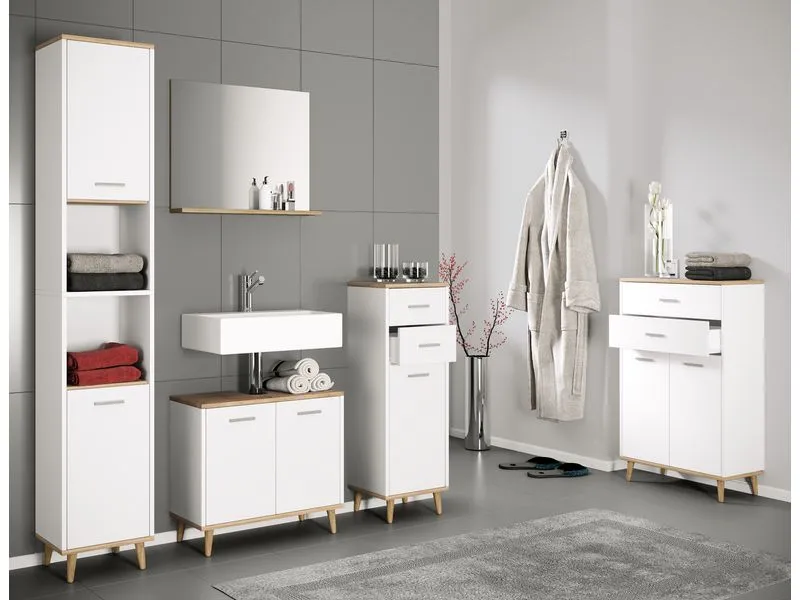 VCM Badezimmerregal Landos 32 x 184 cm, Weiss/Honig-Eiche VCM Badezimmerregal Landos 32 x 184 cm, Weiss/Honig-Eiche