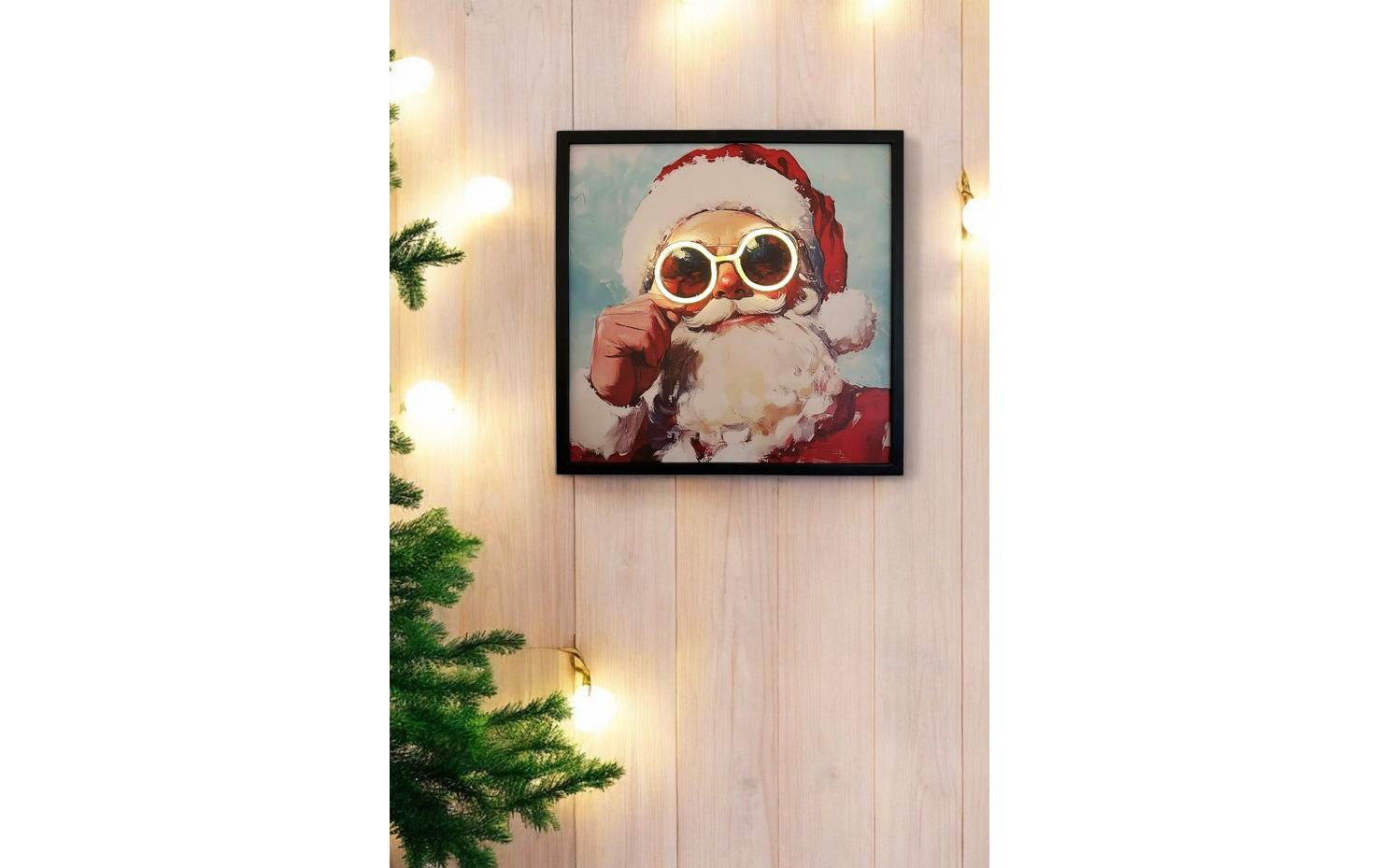 Dameco LED Bild Santa Neon Brille 46 cm x 46 cm