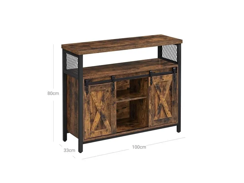 VASAGLE Sideboard mit 2 Schiebetüren 100 x 80 cm, Braun/Schwarz