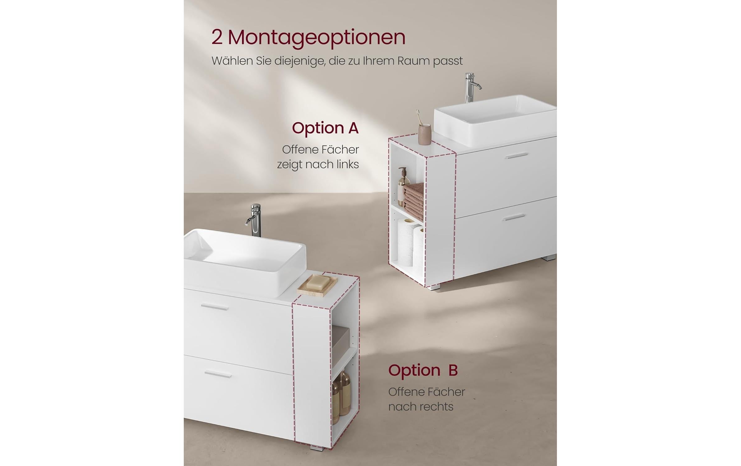 VASAGLE Waschbeckenunterschrank mit Fächern 80 x 64 cm, Weiss