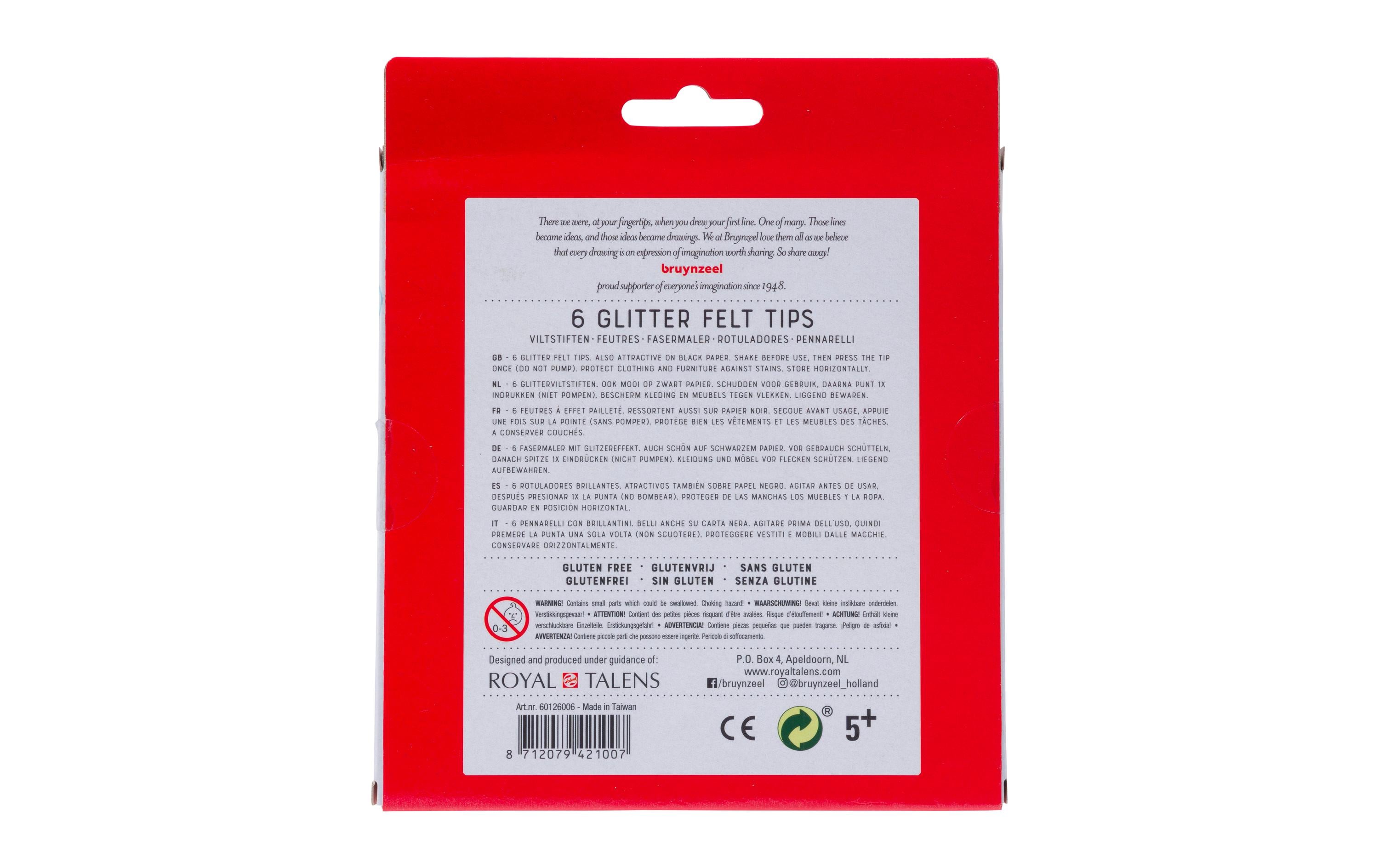 Bruynzeel Filzstift Glitzer für Kinder, 6 Stück