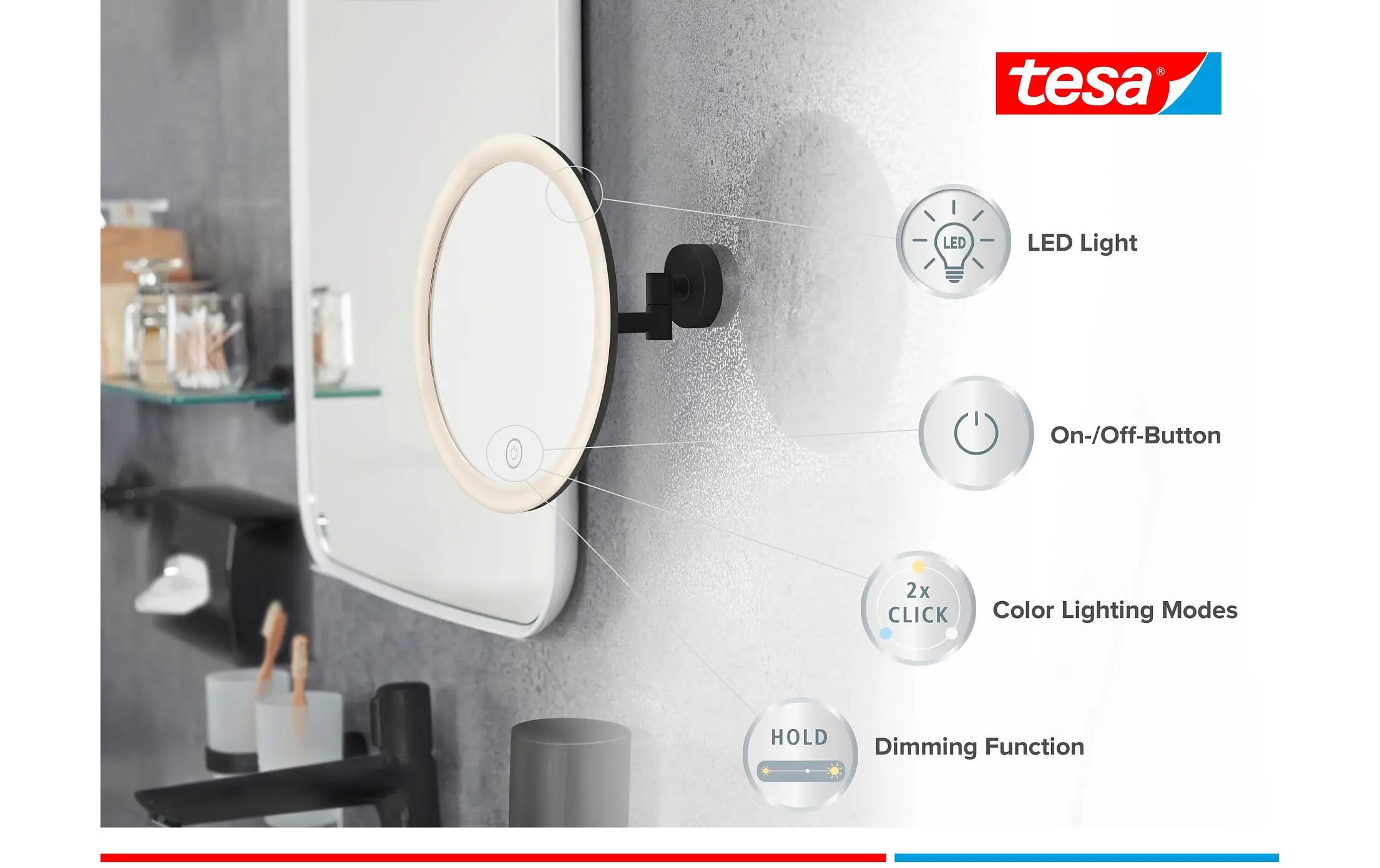 tesa Kosmetikspiegel Visioon LED, Schwarz