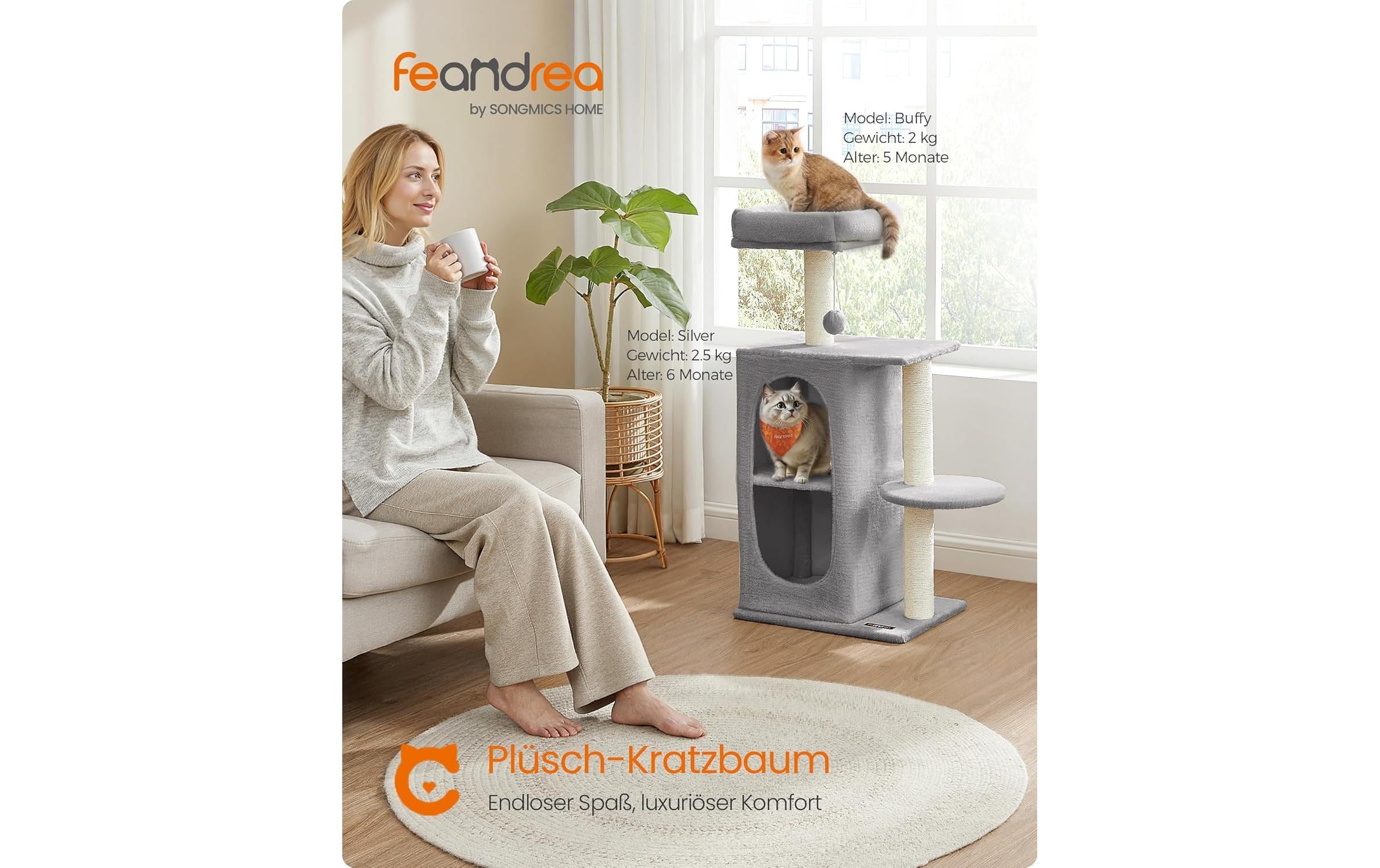 Feandrea Kratzbaum mit 2 Höhlen Hellgrau