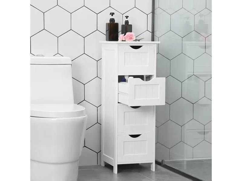VASAGLE Badezimmerregal mit 4 Schubladen 30 x 82 cm, Weiss VASAGLE Badezimmerregal mit 4 Schubladen 30 x 82 cm, Weiss