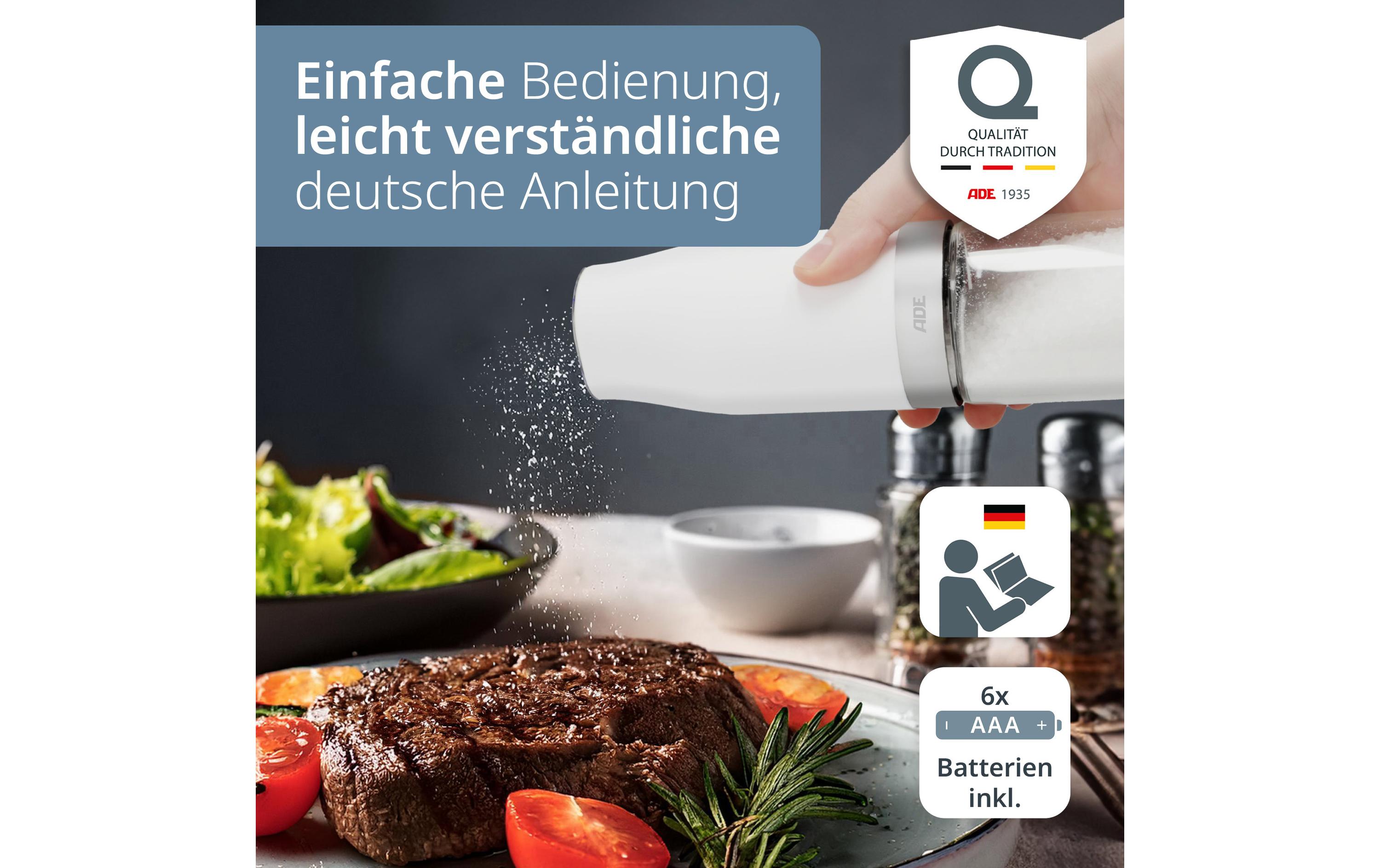 ADE Salz- und Pfeffermühle 18.3 cm, Weiss