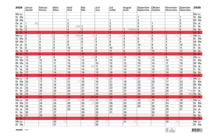 Simplex Jahresplaner mit Notizraum A2 59.4 x 42 cm, 2026