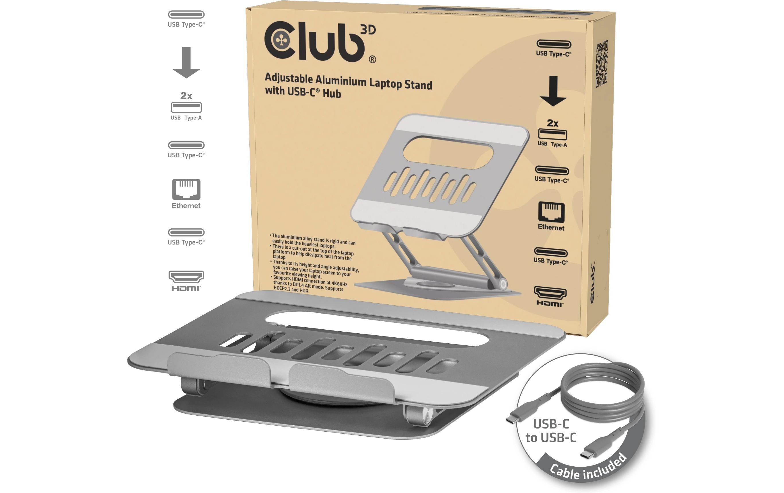 Club 3D Laptop-Ständer CSV-2554 Grau mit Hub 17.3