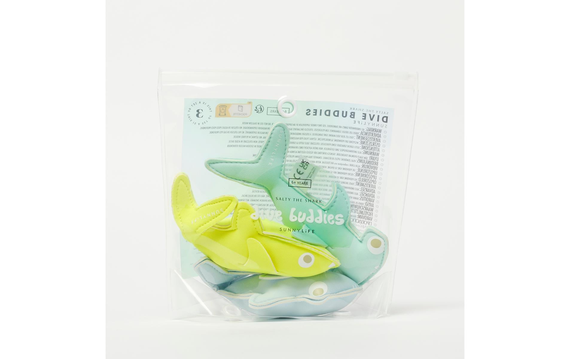 Sunnylife Salty the Shark Dive Buddies Aqua Set of 3 Neongelb