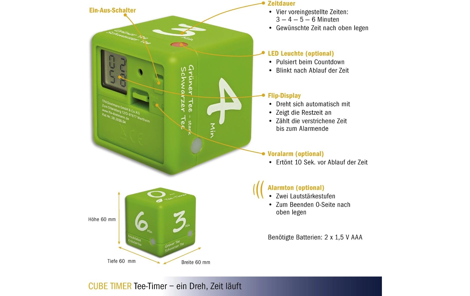 TFA Dostmann Küchentimer Cube Grün