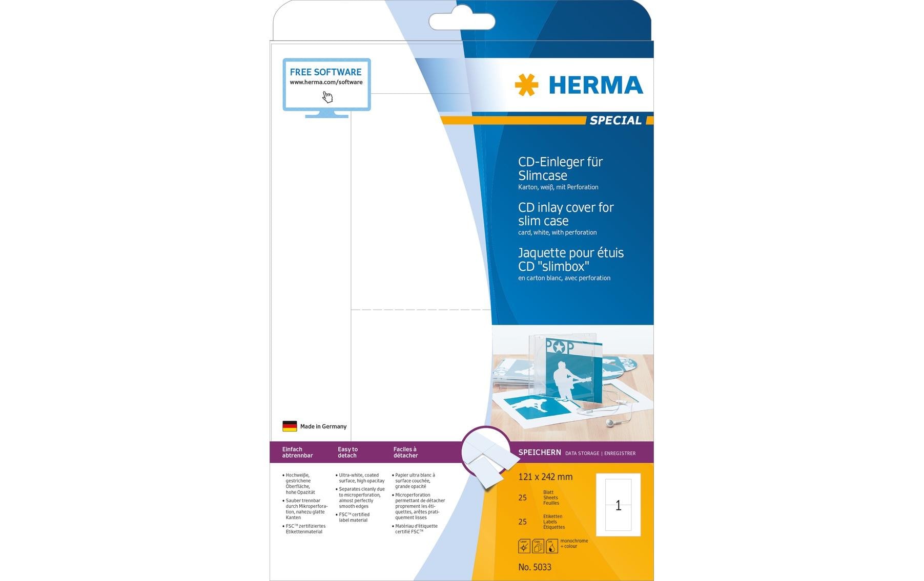 HERMA CD-Einleger 5033 Weiss, 25 Stück