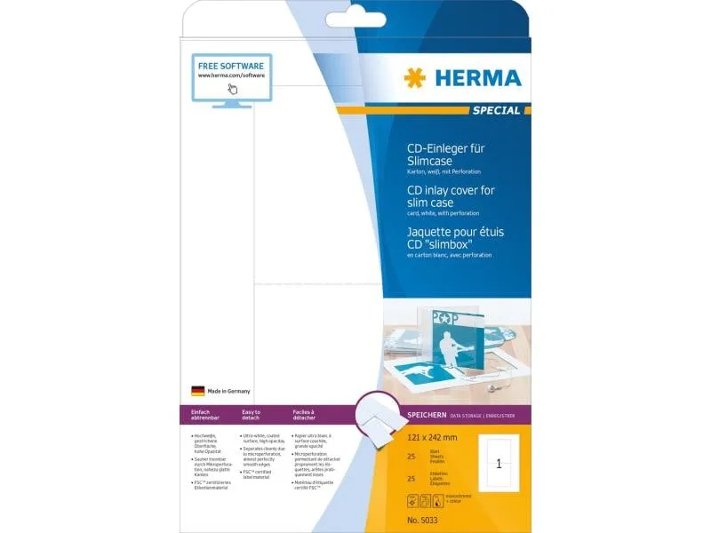 HERMA CD-Einleger 5033 Weiss, 25 Stück